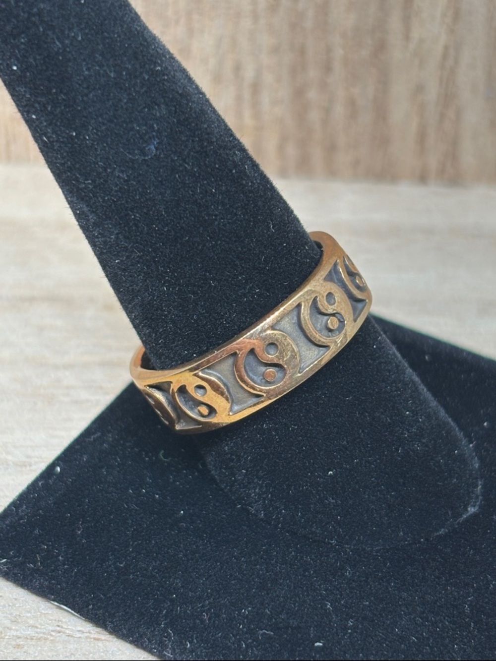 Vintage-Style Men's Bronze Yin Yang Band Ring - Brown
